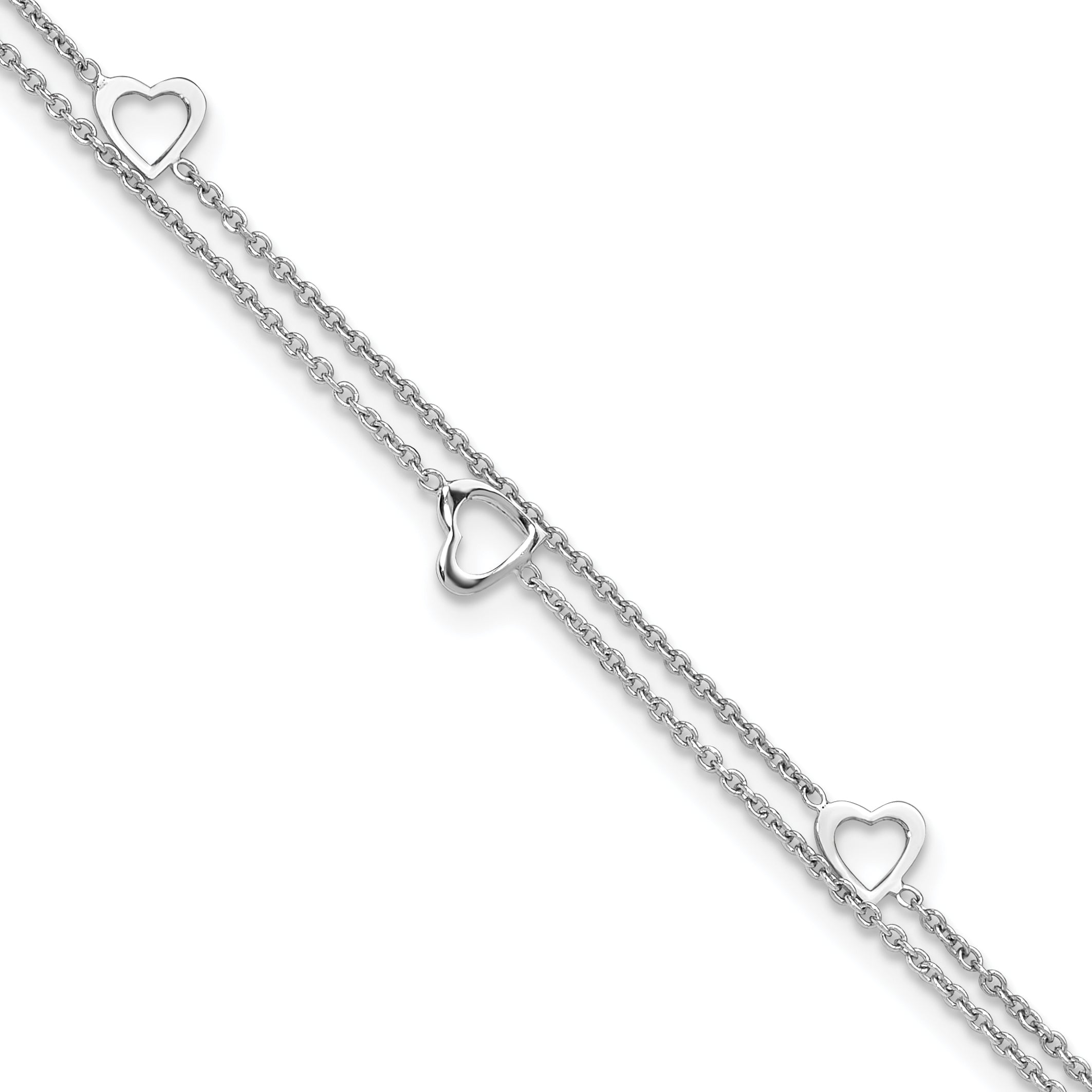 Sterling Silver Rhodium-plated Heart 2-Strand 9 inch Plus 1 inch Extender - Total 10 inch Anklet Main image