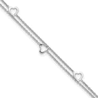 Sterling Silver Rhodium-plated Heart 2-Strand 9 inch Plus 1 inch Extender - Total 10 inch Anklet