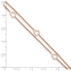 Sterling Silver Rose-tone Heart 2-Strand 9 inch Plus 1 inch Extender - Total 10 inch Anklet
