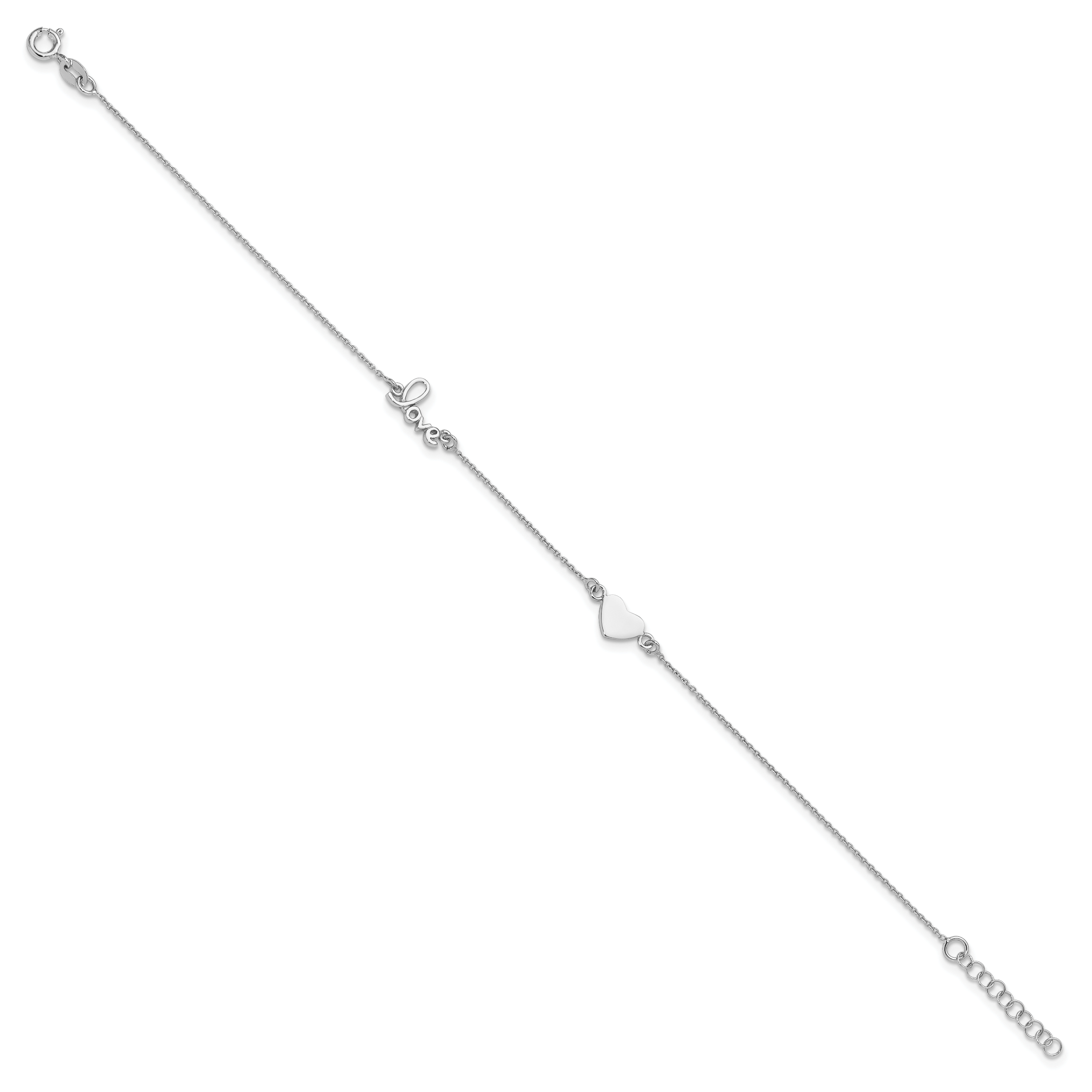 Sterling Silver Rhodium-plated Heart/LOVE Script 9 inch Plus 1 inch Extender - Total 10 inch Anklet Secondary image
