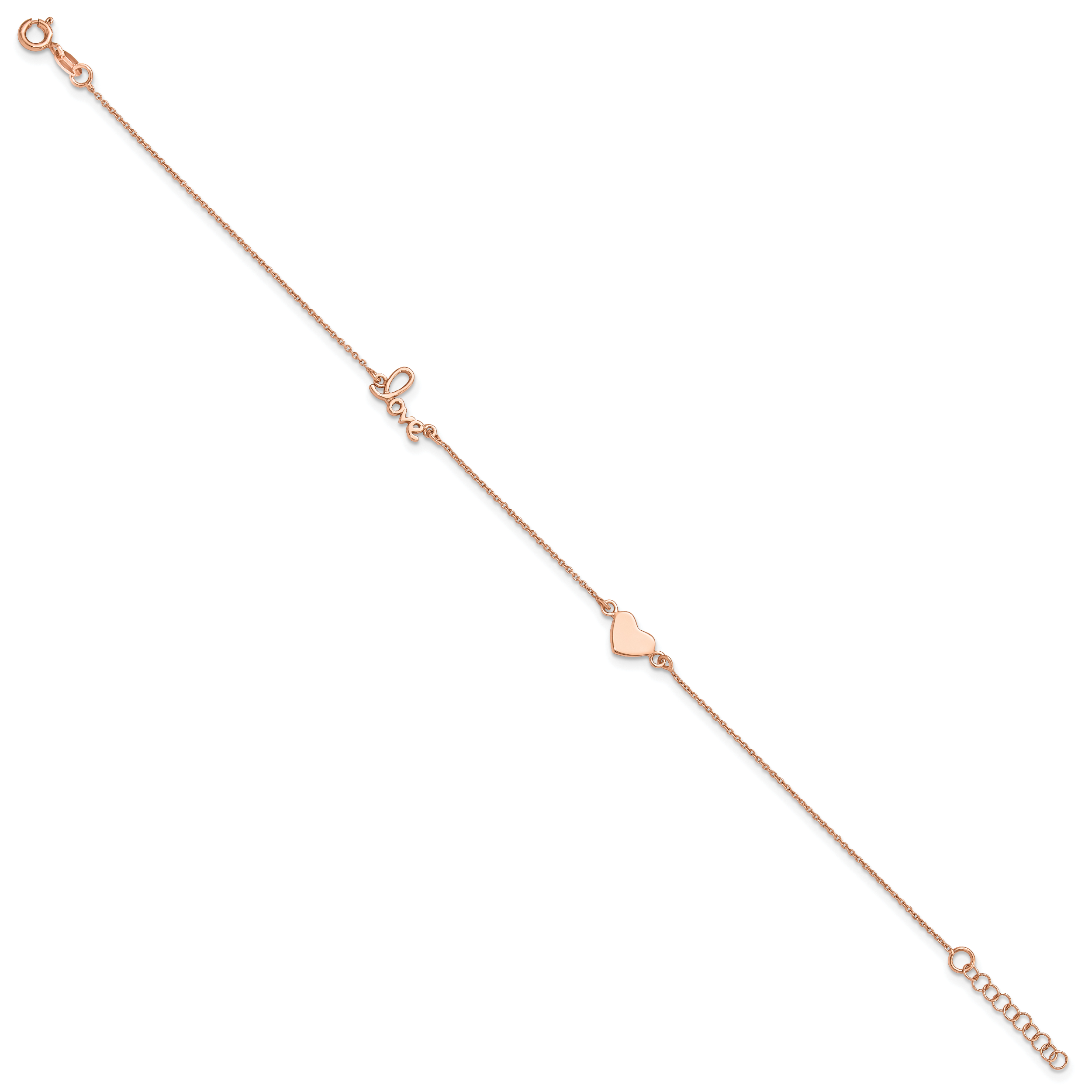 Sterling Silver Rose-tone Heart/LOVE Script 9 inch Plus 1 inch Extender - Total 10 inch Anklet Main image