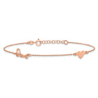 Sterling Silver Rose-tone Heart/LOVE Script 9 inch Plus 1 inch Extender - Total 10 inch Anklet
