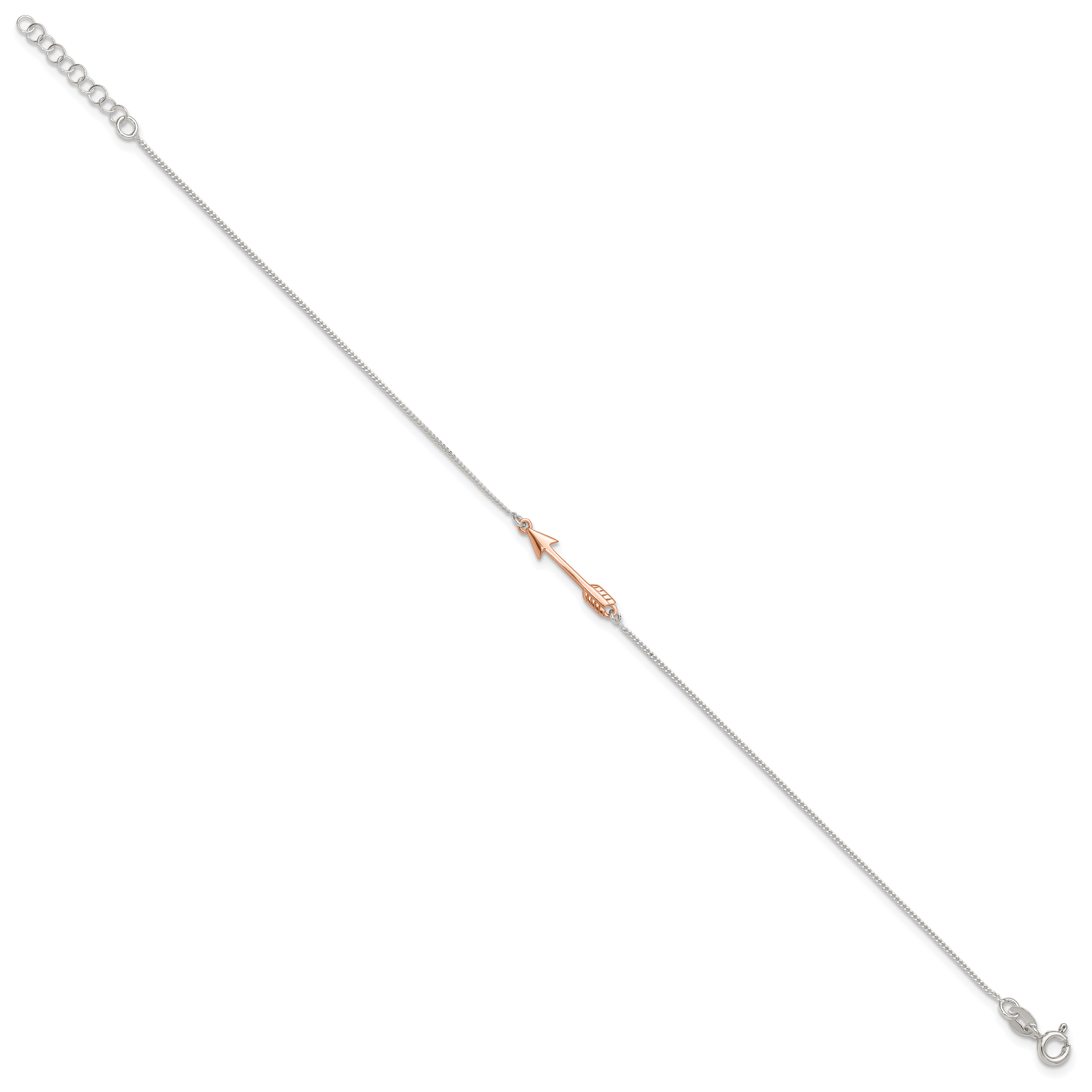 Sterling Silver with Rose-tone Arrow 9 inch Plus 1 inch Extender - Total 10 inch Anklet Secondary image