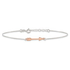 Sterling Silver with Rose-tone Arrow 10 inch Plus 1 inch Extender - Total 11 inch Anklet