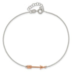 Sterling Silver with Rose-tone Arrow 10 inch Plus 1 inch Extender - Total 11 inch Anklet