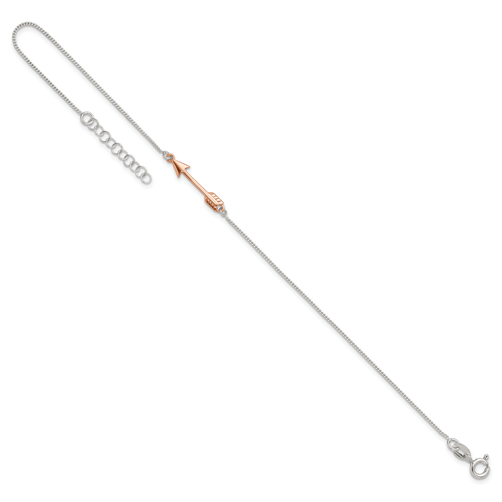 Sterling Silver with Rose-tone Arrow 9 inch Plus 1 inch Extender - Total 10 inch Anklet