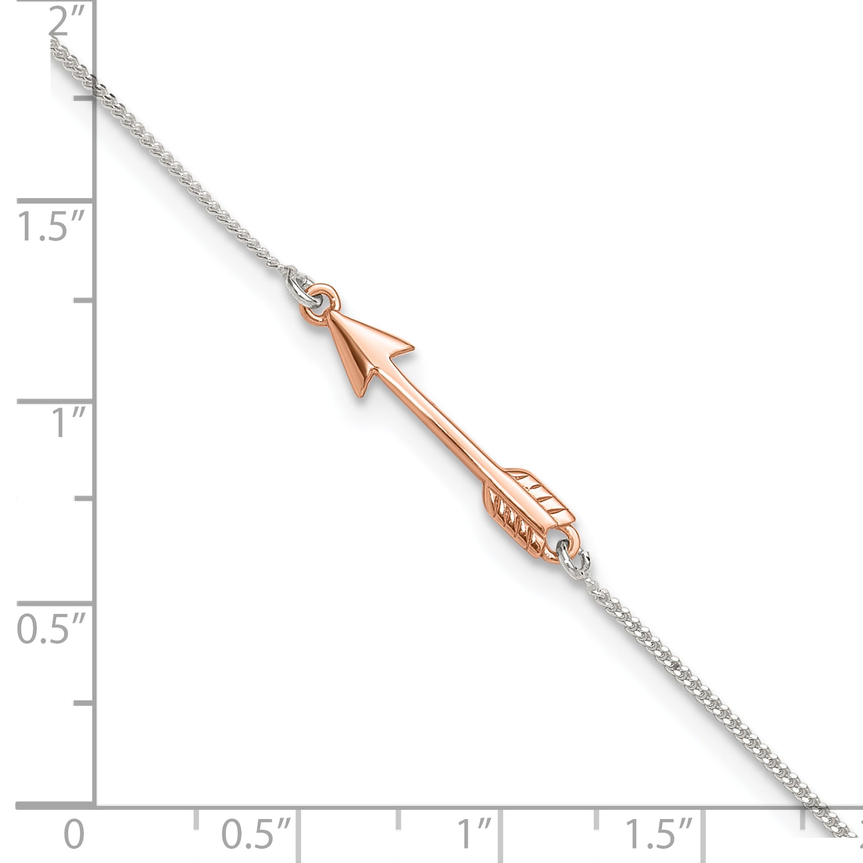 Sterling Silver with Rose-tone Arrow 9 inch Plus 1 inch Extender - Total 10 inch Anklet