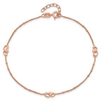 Sterling Silver Rose-tone Interlocked Hearts 9 inch Plus 1 inch Extender - Total 10 inch Anklet