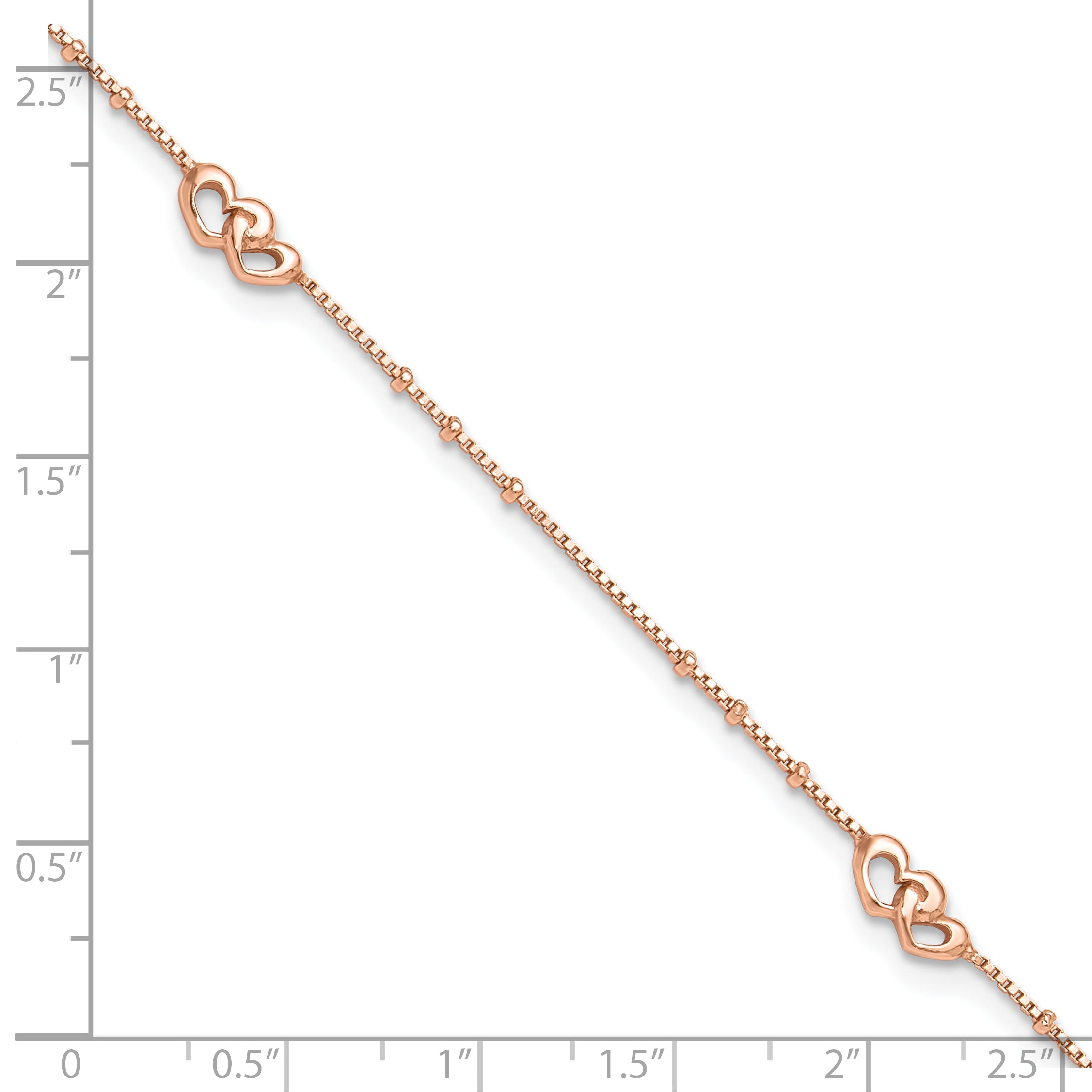 Sterling Silver Rose-tone Interlocked Hearts 9 inch Plus 1 inch Extender - Total 10 inch Anklet