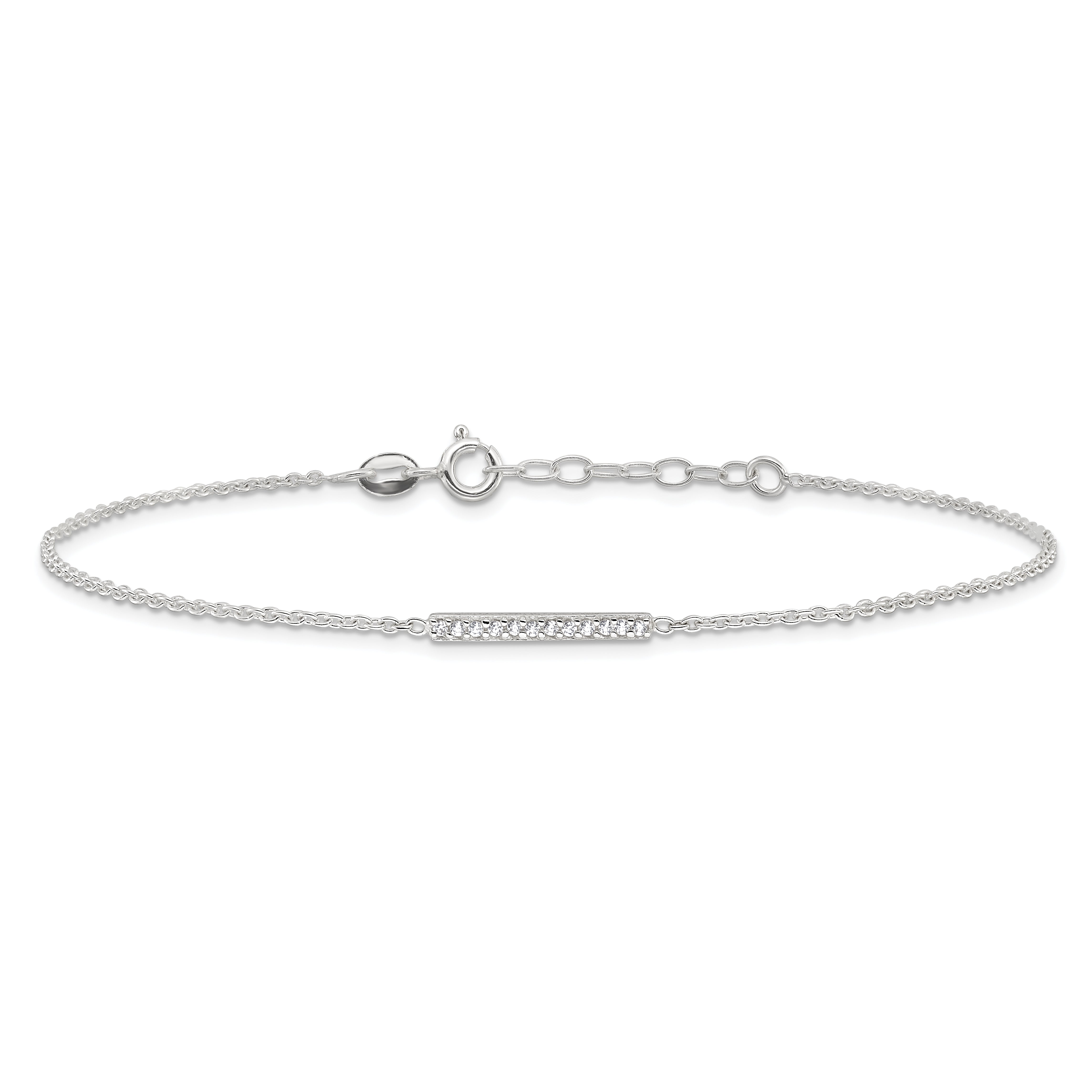 Sterling Silver CZ Bar 10 inch Plus 1 inch Extender  - Total 11 inch Anklet