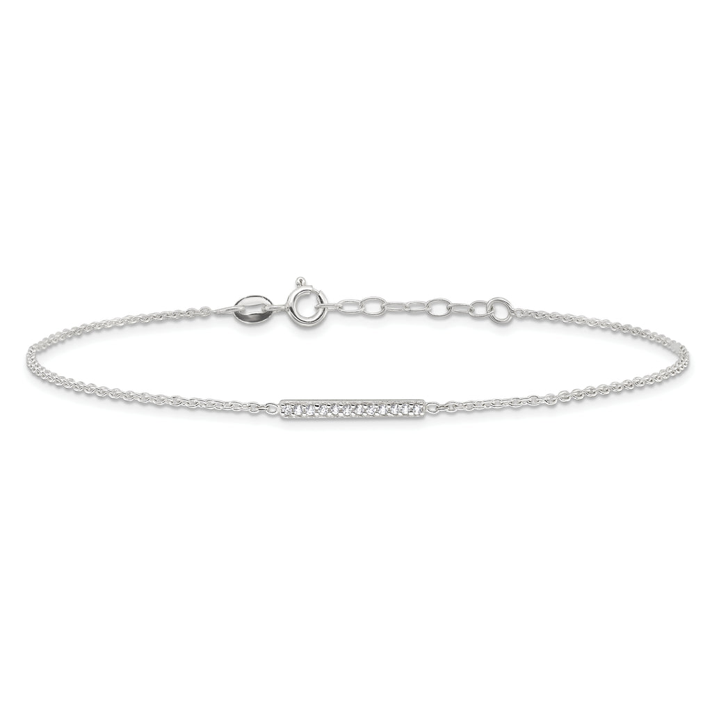 Sterling Silver CZ Bar 10 inch Plus 1 inch Extender  - Total 11 inch Anklet