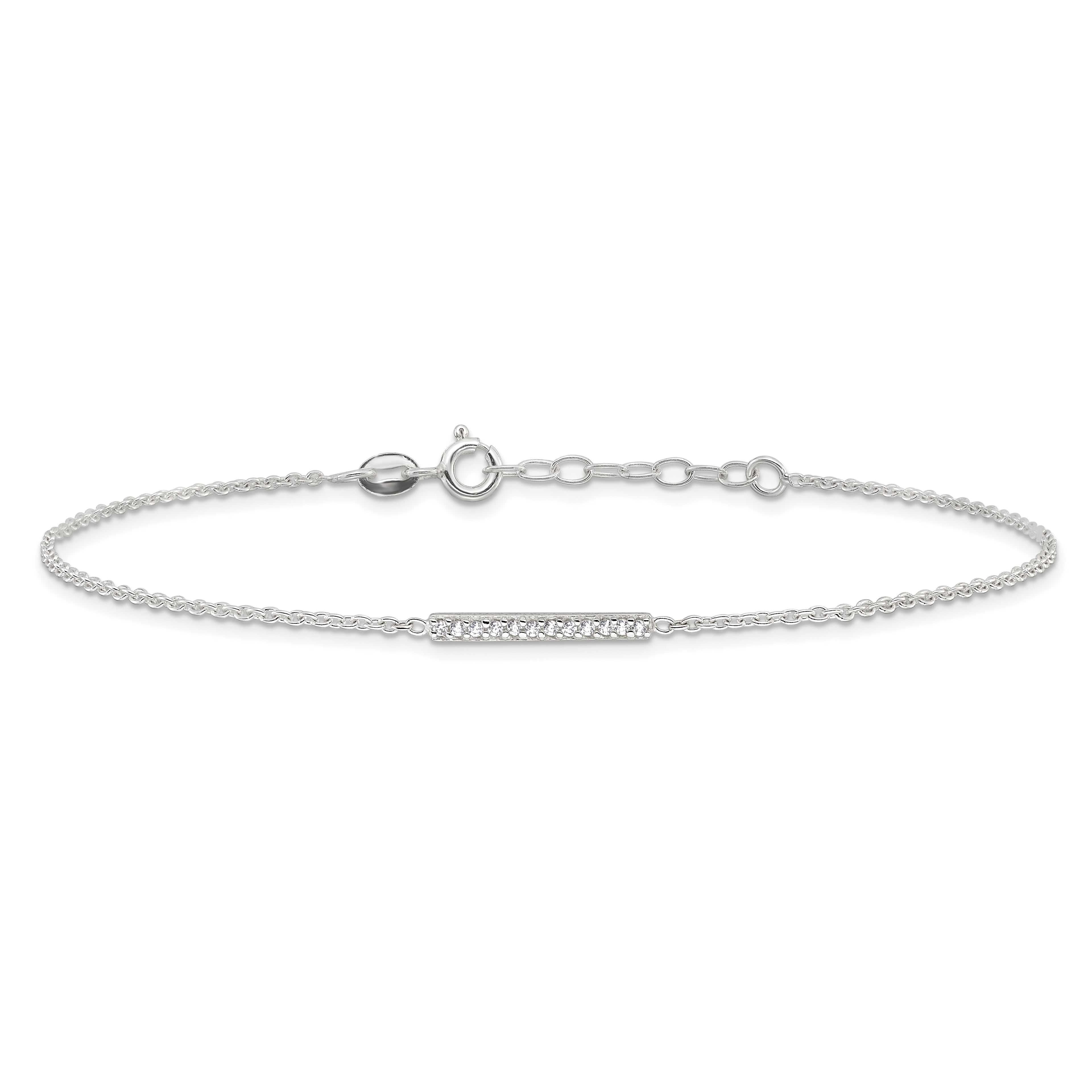 Sterling Silver CZ Bar 10 inch Plus 1 inch Extender  - Total 11 inch Anklet