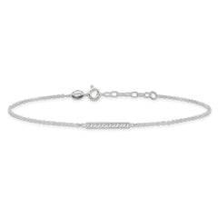 Sterling Silver CZ Bar 10 inch Plus 1 inch Extender  - Total 11 inch Anklet
