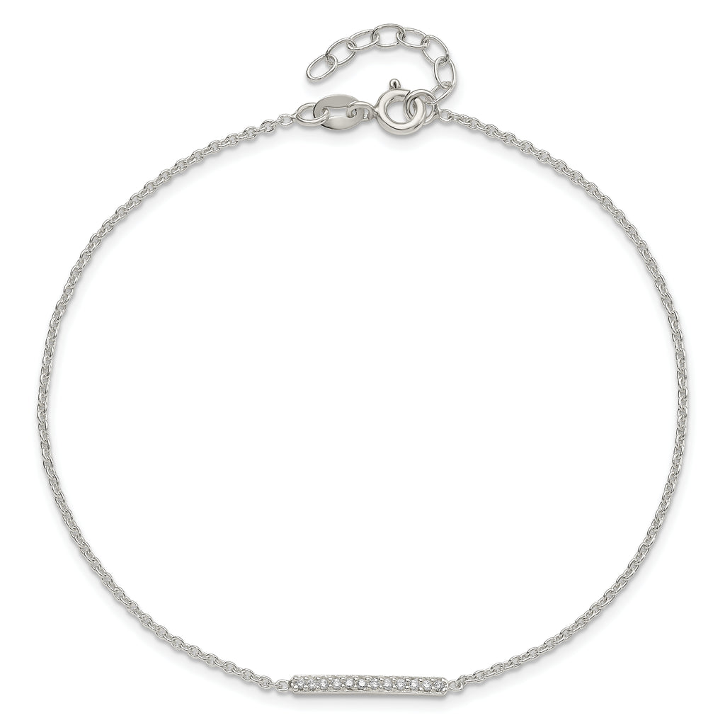 Sterling Silver CZ Bar 10 inch Plus 1 inch Extender  - Total 11 inch Anklet