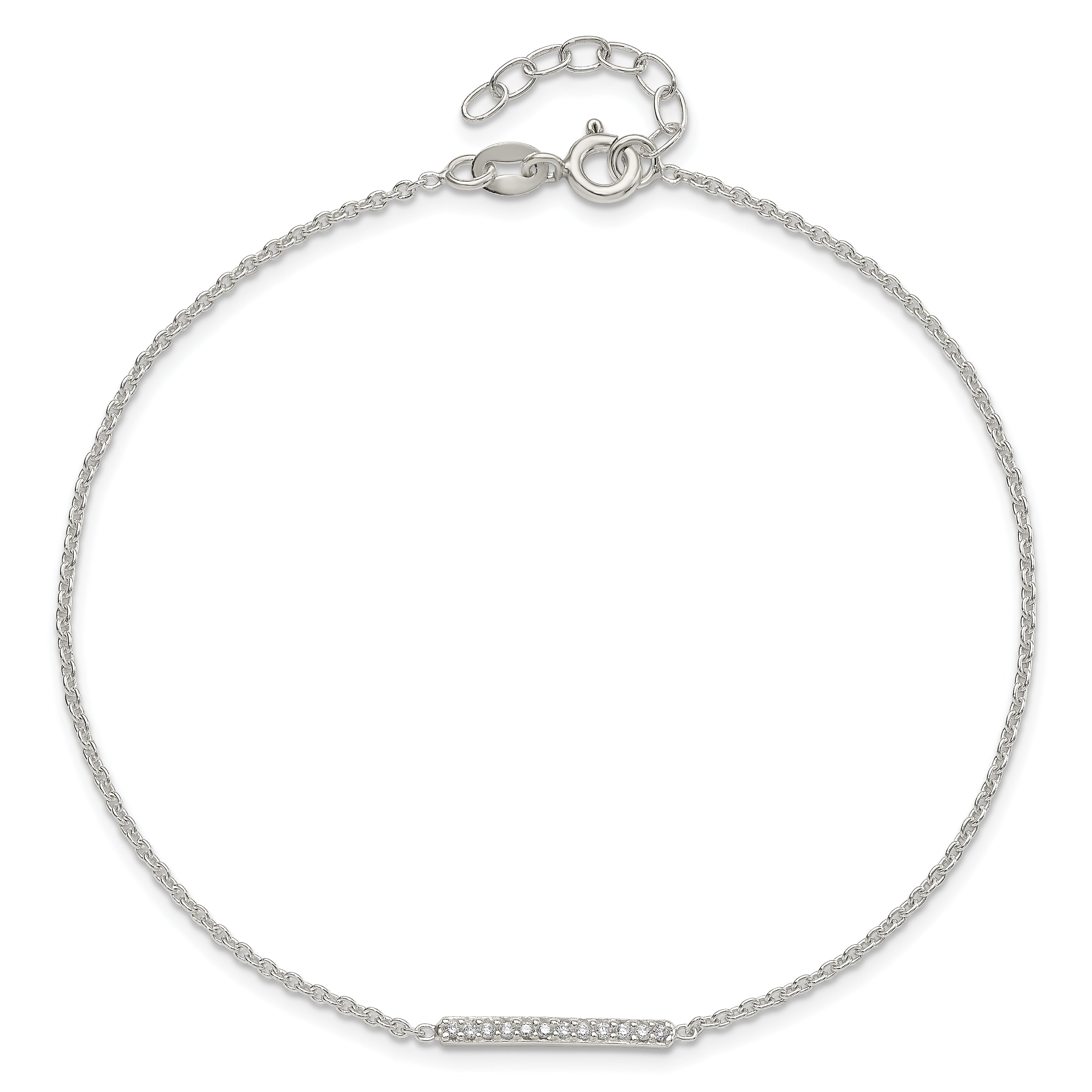 Sterling Silver CZ Bar 10 inch Plus 1 inch Extender  - Total 11 inch Anklet