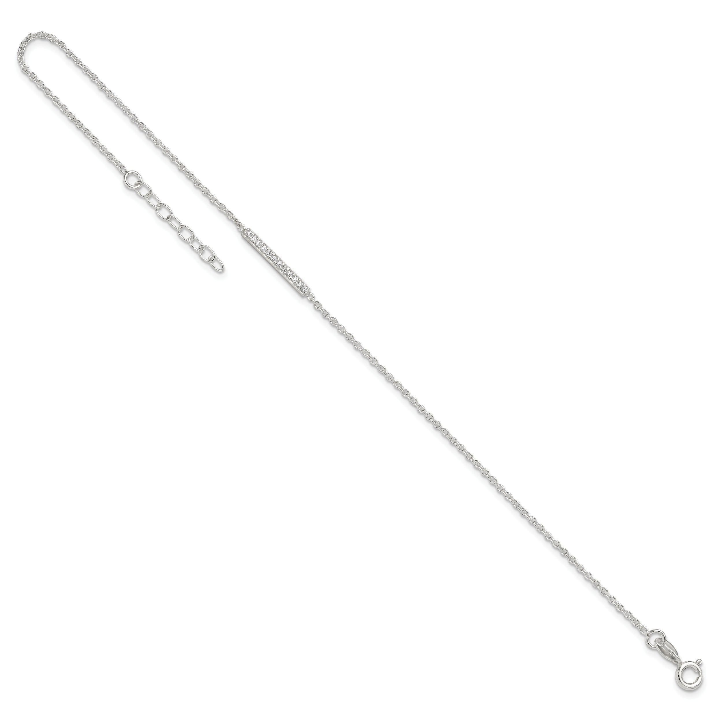 Sterling Silver CZ Bar 9 inch Plus 1 inch Extender  - Total 10 inch Anklet