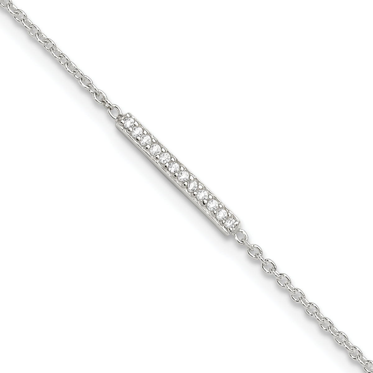 Sterling Silver CZ Bar 9 inch Plus 1 inch Extender  - Total 10 inch Anklet
