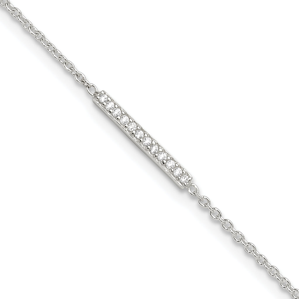 Sterling Silver CZ Bar 10 inch Plus 1 inch Extender  - Total 11 inch Anklet