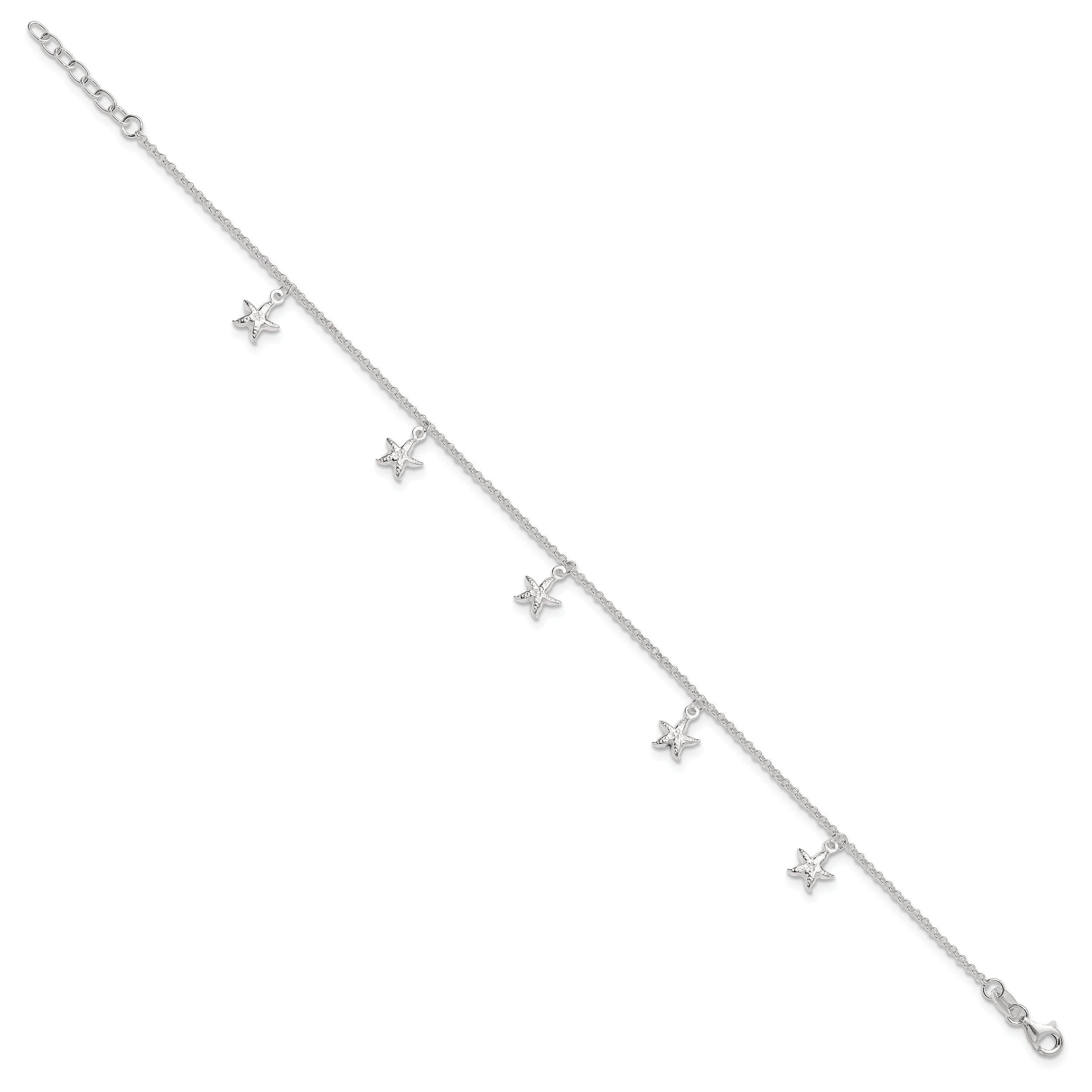 Sterling Silver Starfish Dangles 10 inch Plus 1 inch Extender - Total 11 inch Anklet