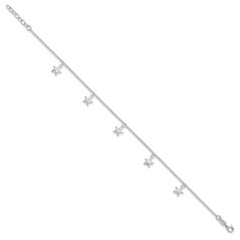 Sterling Silver Starfish Dangles 10 inch Plus 1 inch Extender - Total 11 inch Anklet