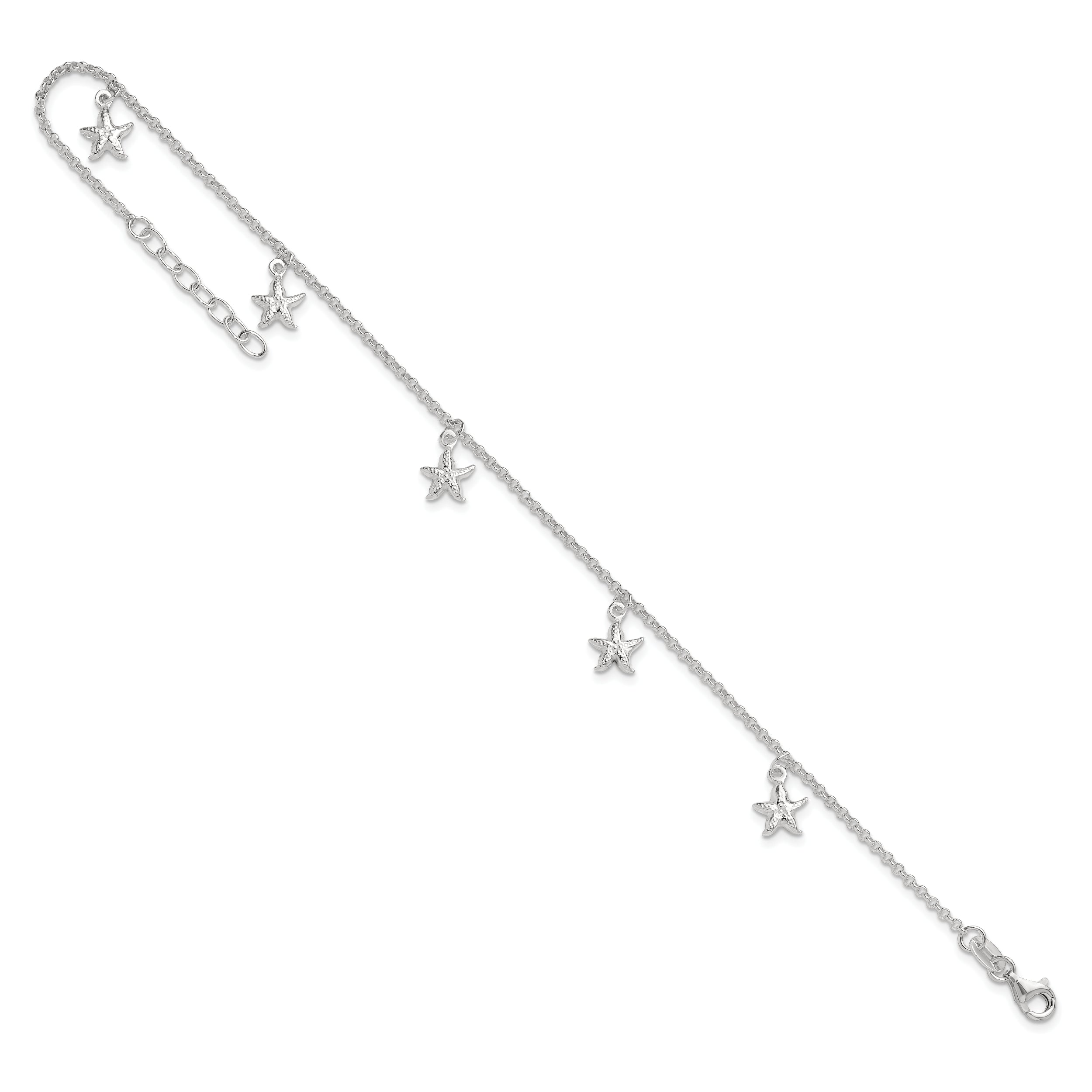 Sterling Silver Starfish Dangles 9 inch Plus 1 inch Extender - Total 10 inch Anklet
