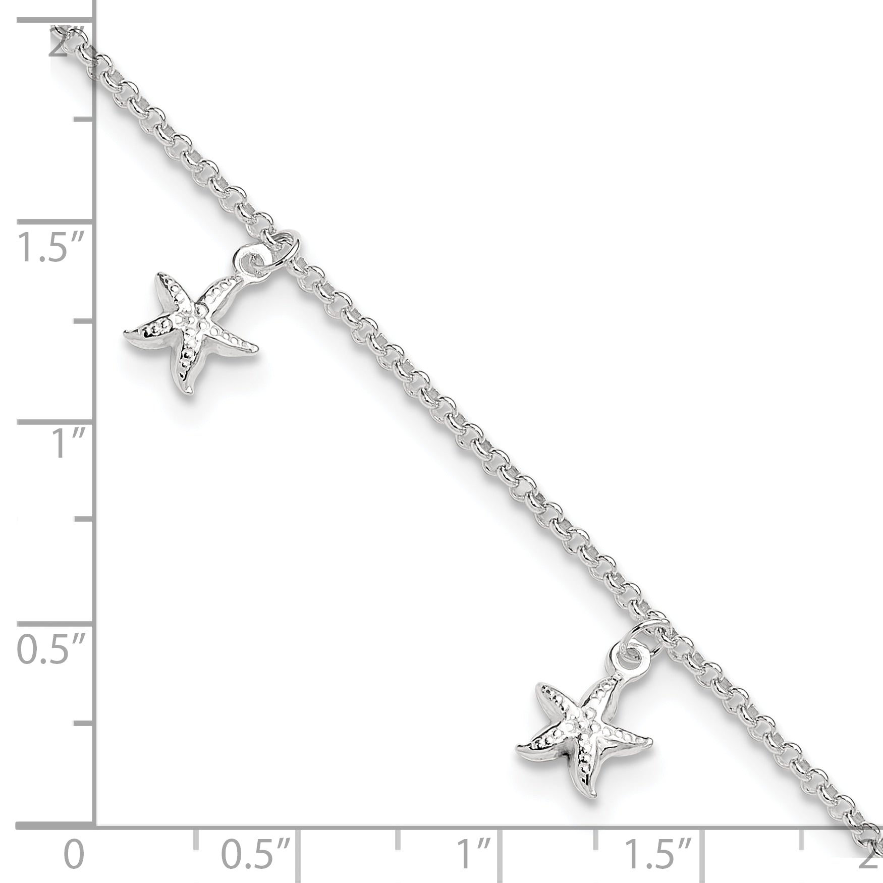 Sterling Silver Starfish Dangles 9 inch Plus 1 inch Extender - Total 10 inch Anklet