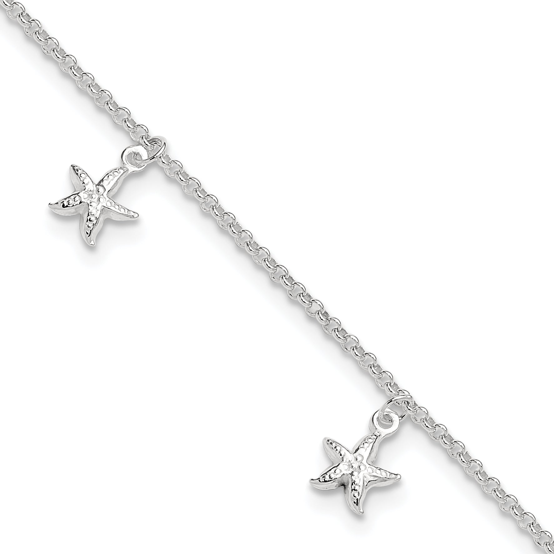 Sterling Silver Starfish Dangles 10 inch Plus 1 inch Extender - Total 11 inch Anklet