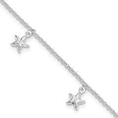Sterling Silver Starfish Dangles 9 inch Plus 1 inch Extender - Total 10 inch Anklet