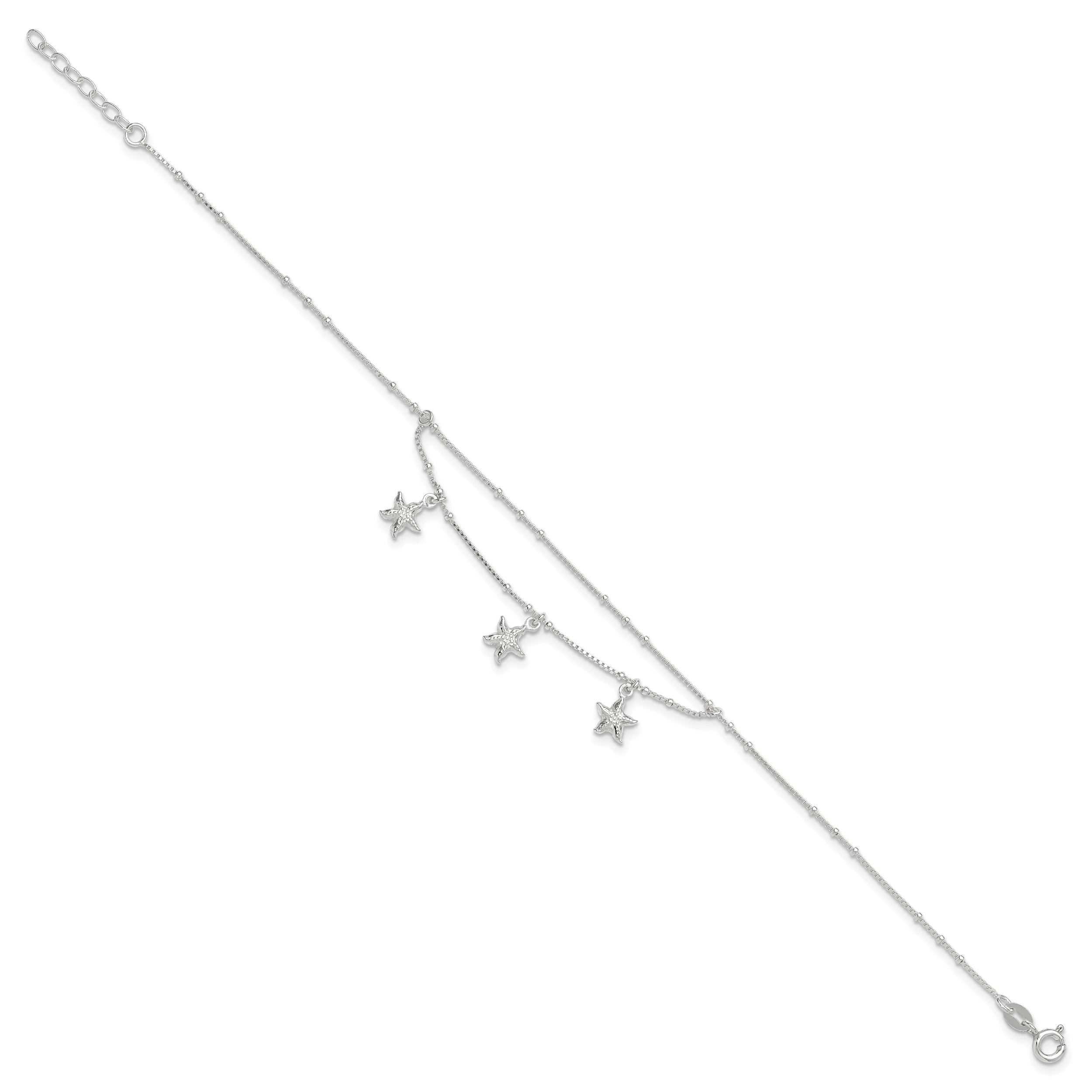 Sterling Silver 2-Strand Starfish 9 inch Plus 1 inch Extender - Total 10 inch Anklet Secondary image