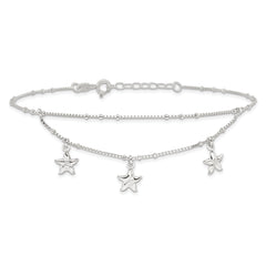 Sterling Silver 2-Strand Starfish 9 inch Plus 1 inch Extender - Total 10 inch Anklet