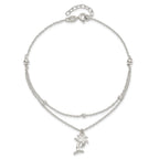 Sterling Silver Palm Tree 2-Strand 9 inch Plus 1 inch Extender - Total 10 inch Anklet