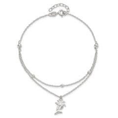 Sterling Silver Palm Tree 2-Strand 9 inch Plus 1 inch Extender - Total 10 inch Anklet