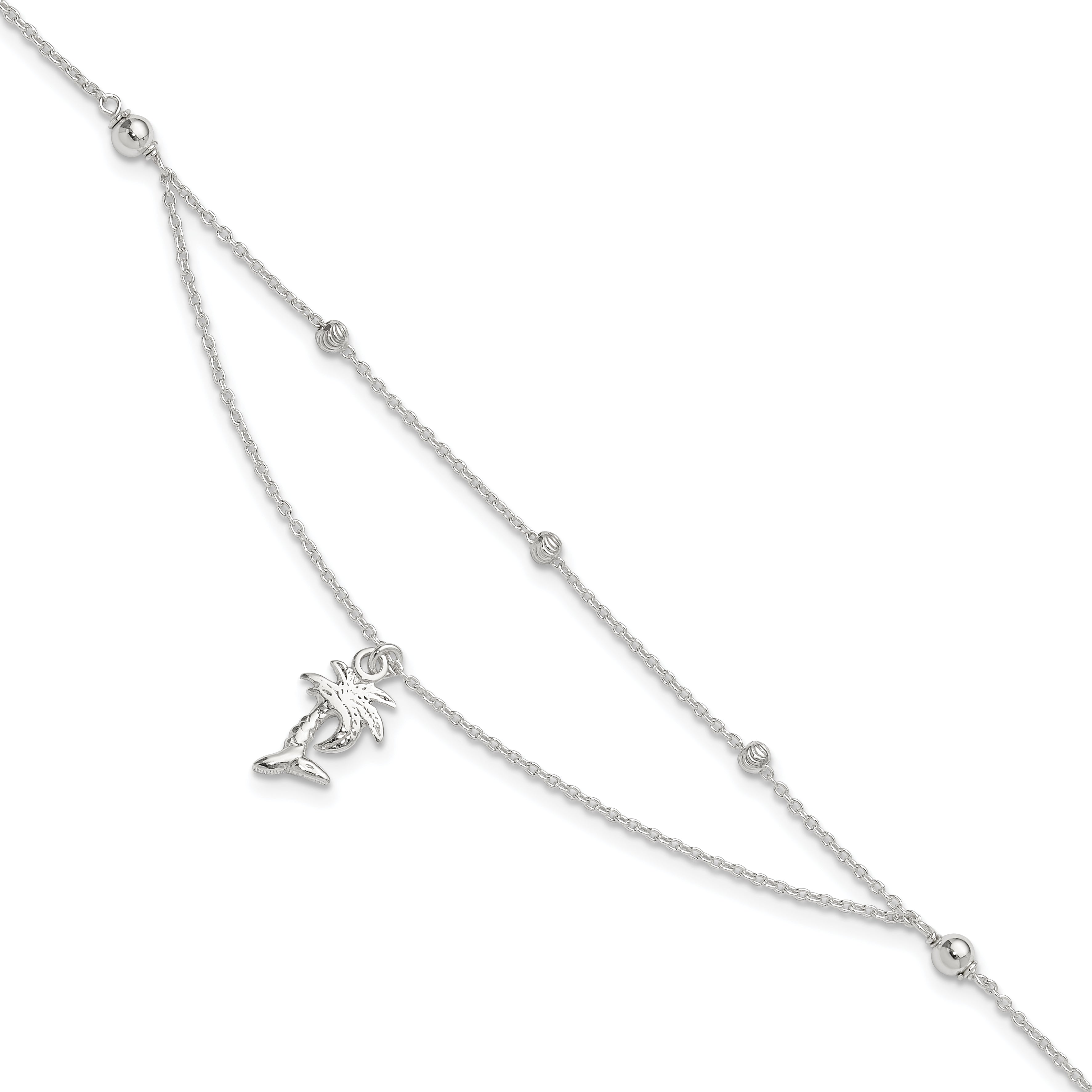 Sterling Silver Palm Tree 2-Strand 9 inch Plus 1 inch Extender - Total 10 inch Anklet Main image