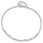 Sterling Silver Beaded 2-strand 9 inch Plus 1 inch Extender - Total 10 inch Anklet