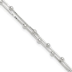 Sterling Silver Beaded 2-strand 10 inch Plus 1 inch Extender - Total 11 inch Anklet