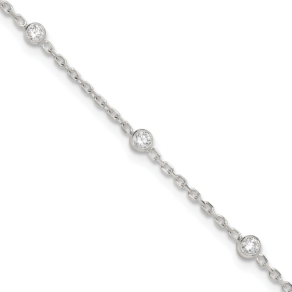 Sterling Silver Rhodium-plated Bezel CZ 8-Station 10 inch Plus 1 inch extender - Total 11 inch Anklet