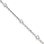 Sterling Silver Rhodium-plated Bezel CZ 8-Station 10 inch Plus 1 inch extender - Total 11 inch Anklet