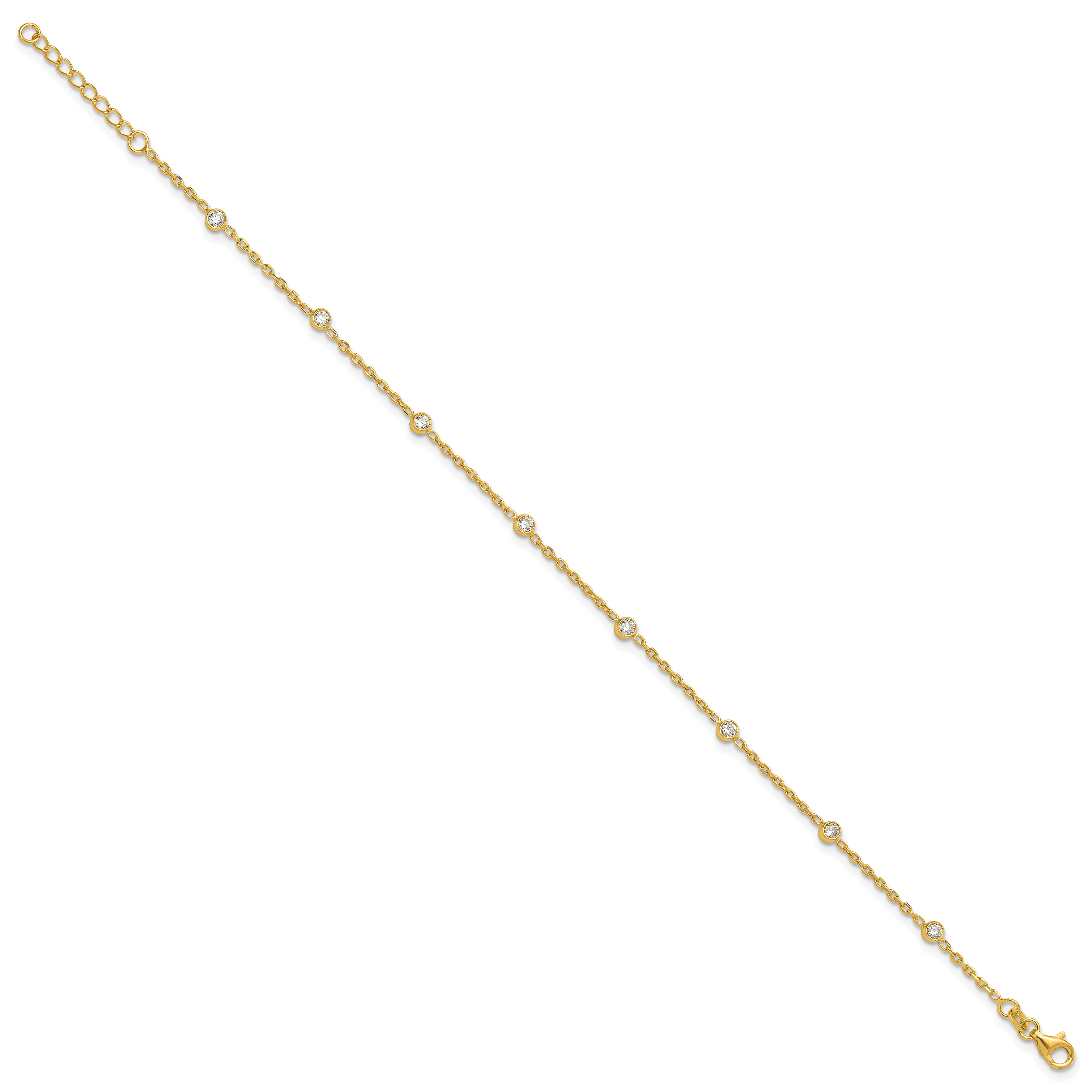 Sterling Silver Gold-tone Bezel CZ 8-Station 10 inch Plus 1 inch Extender - Total 11 inch Anklet