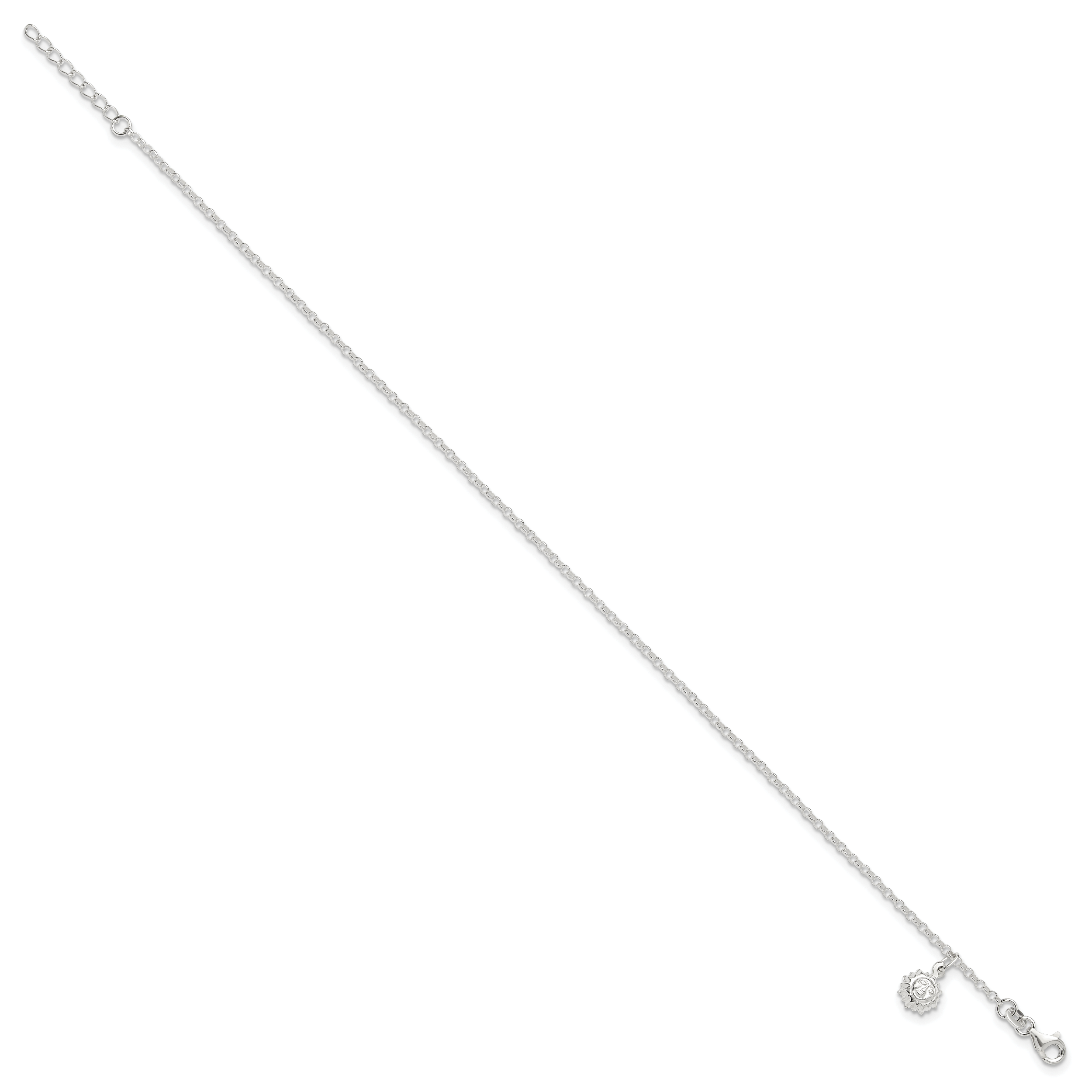 Sterling Silver Sun Charm 10 inch Plus 1 inch Extender - Total 11 inch Anklet Secondary image