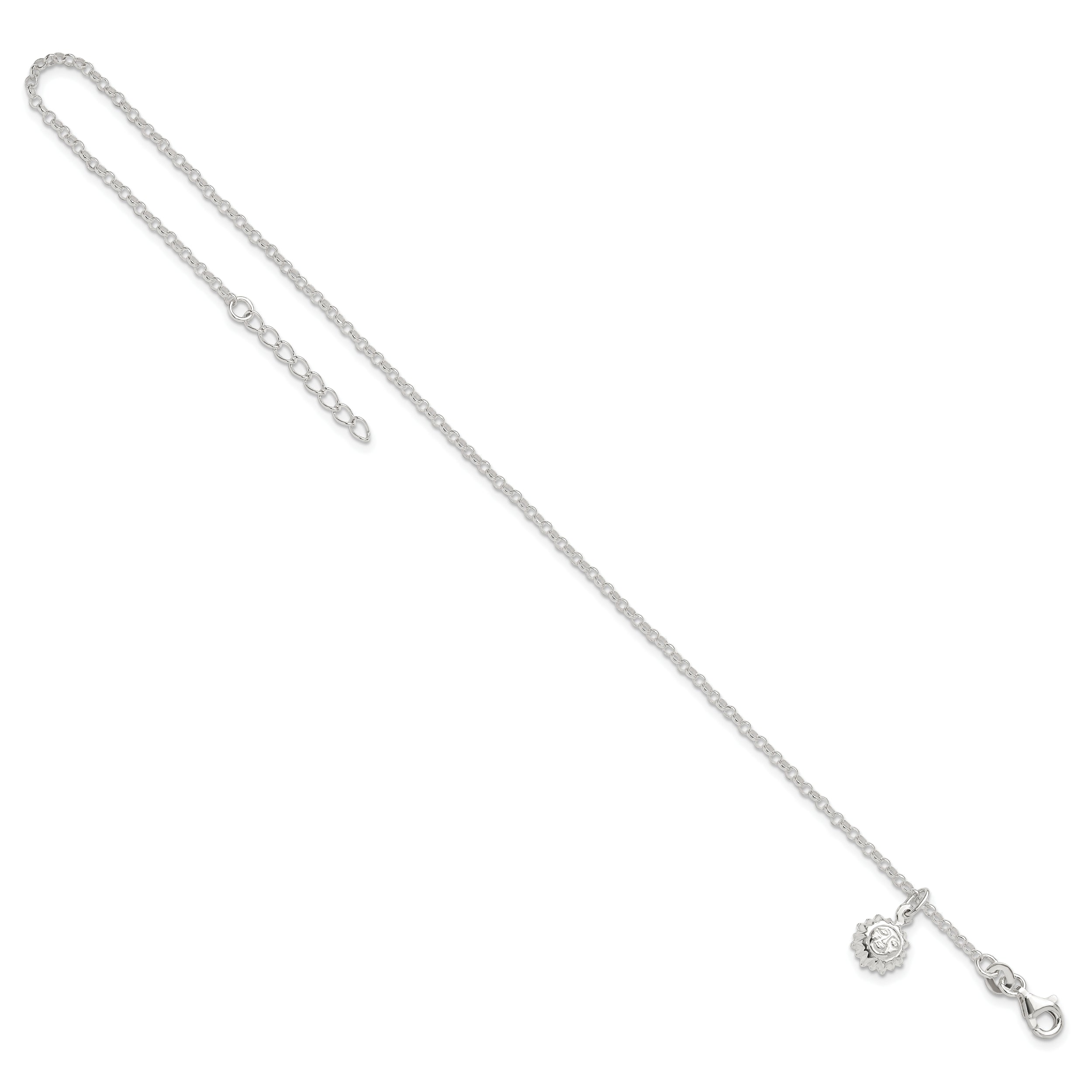 Sterling Silver Sun Charm 10 inch Plus 1 inch Extender - Total 11 inch Anklet