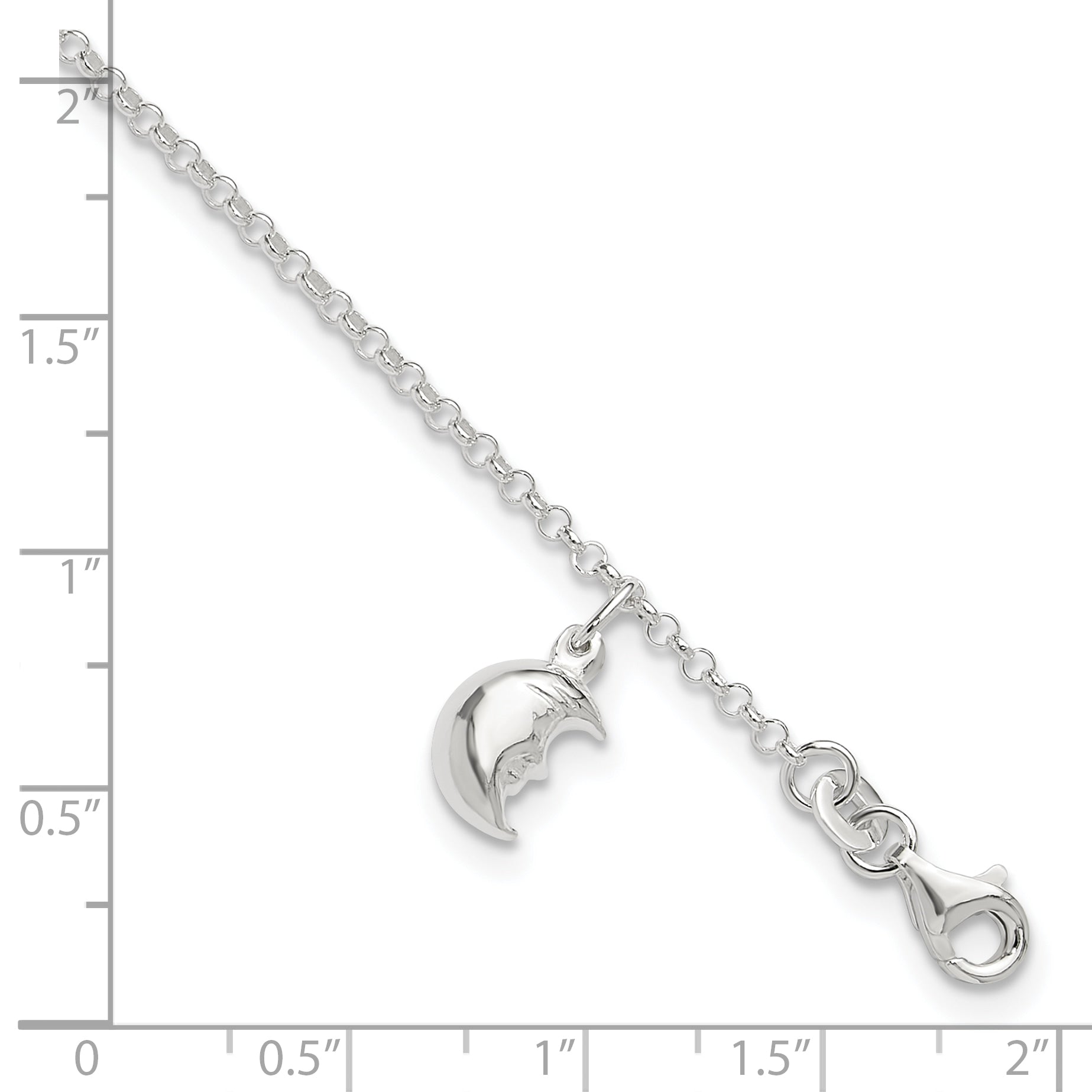 Sterling Silver Moon Charm 10 inch Plus 1 inch Extender - Total 11 inch Anklet