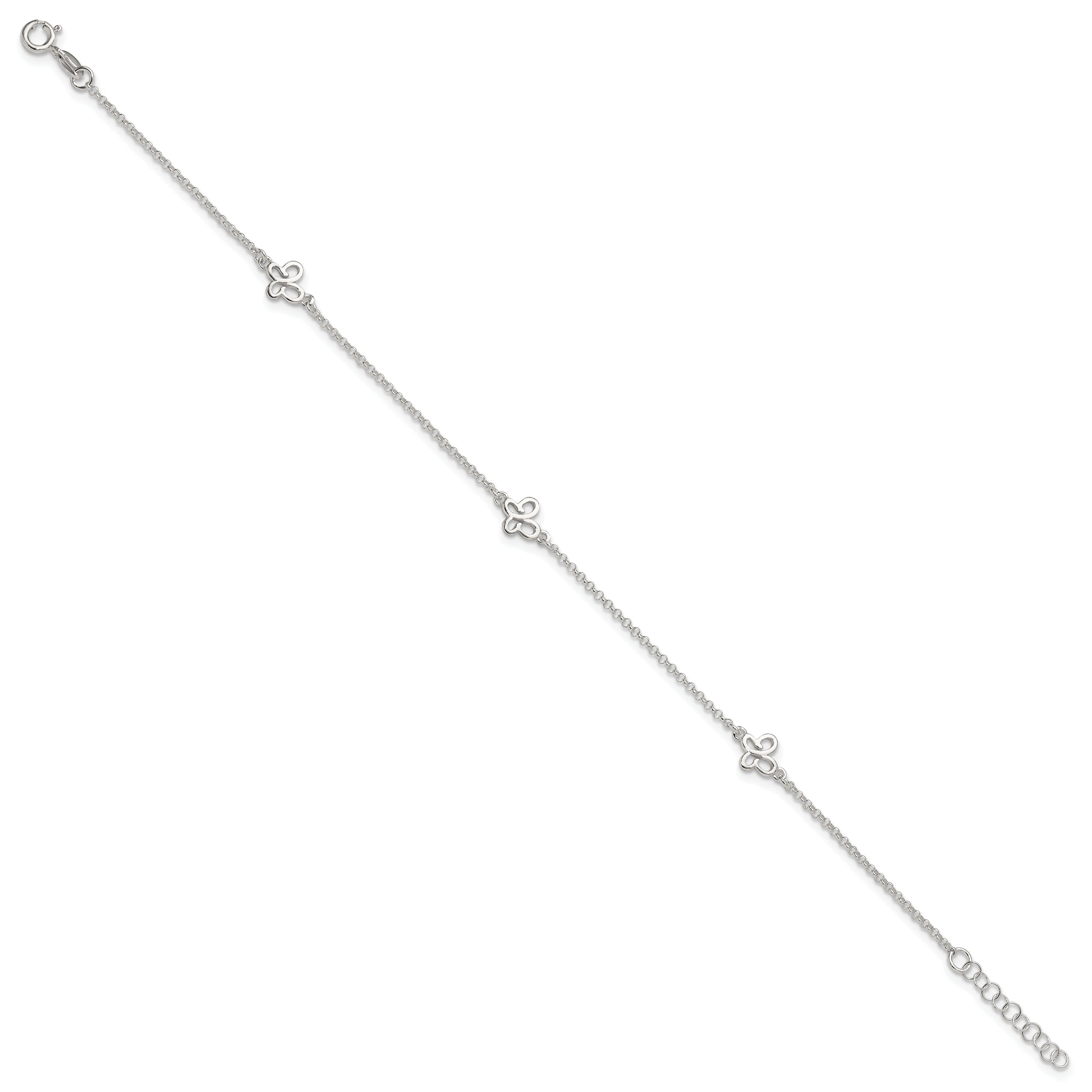 Sterling Silver Butterflies 9 inch Plus 1 inch Extender - Total 10 inch Anklet