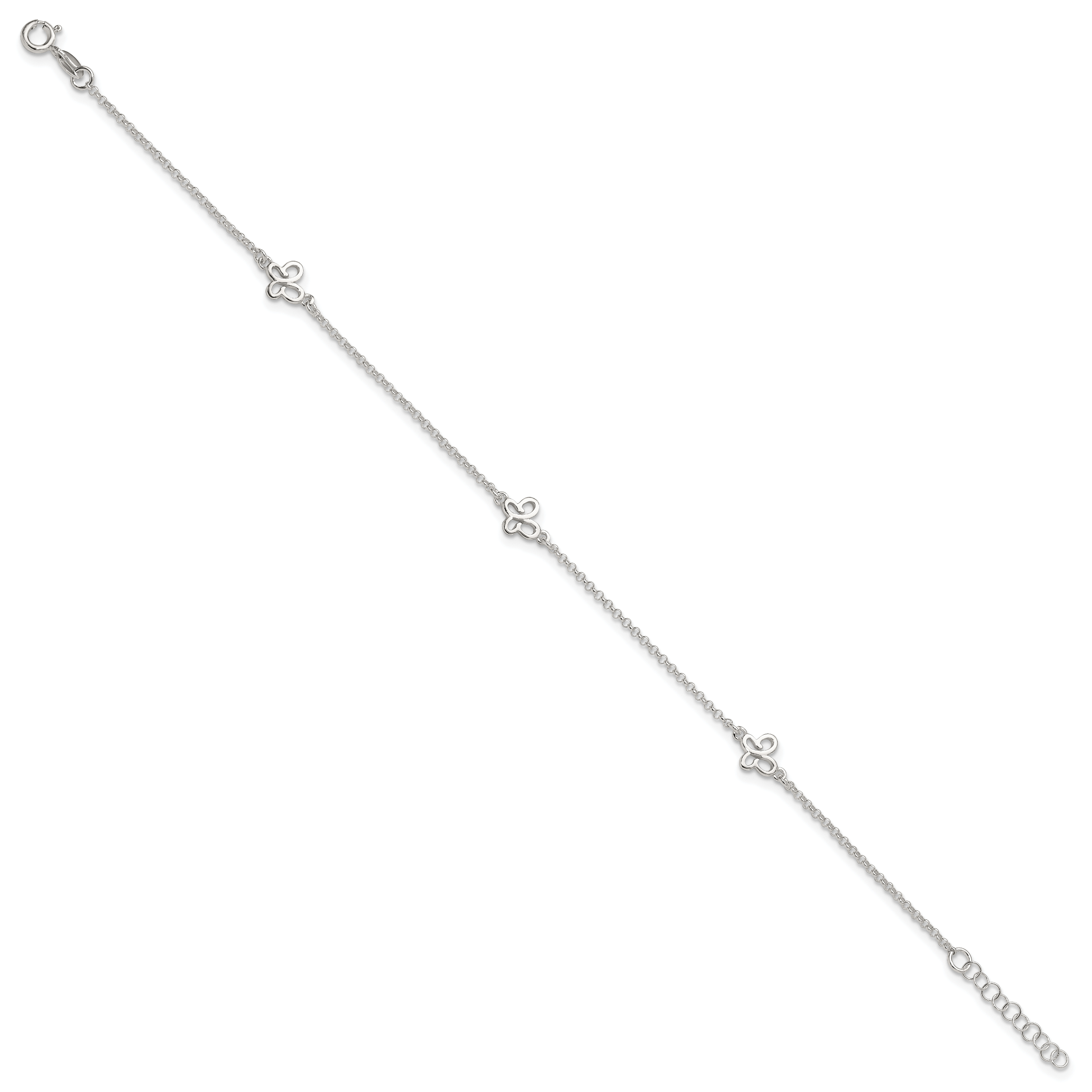 Sterling Silver Butterflies 9 inch Plus 1 inch Extender - Total 10 inch Anklet Secondary image