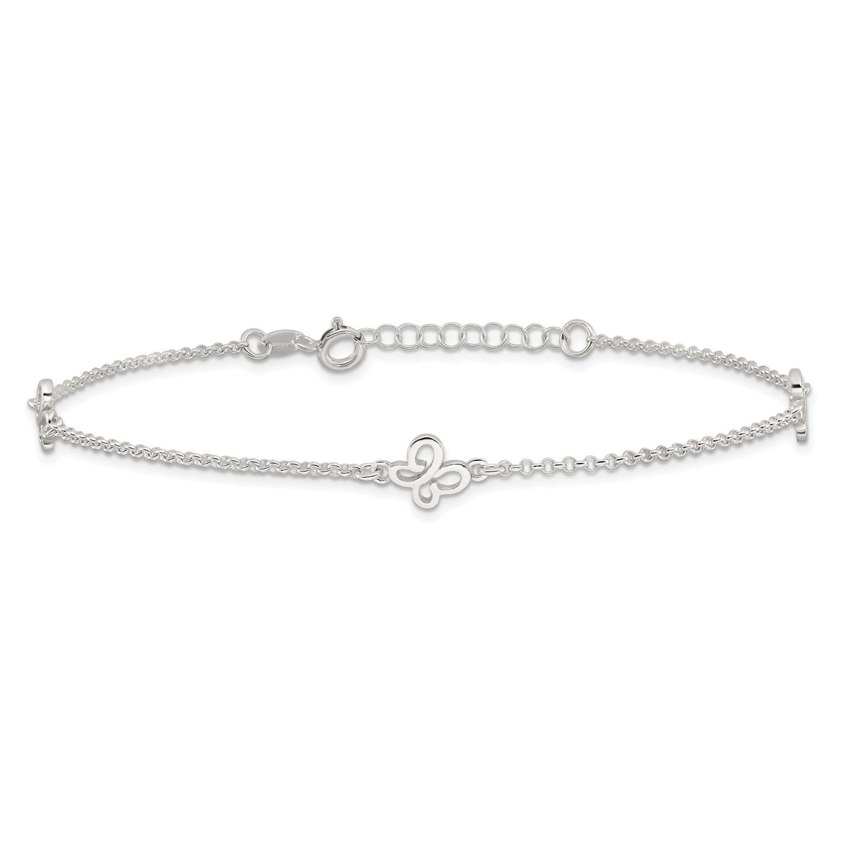 Butterfly Rolo Chain Anklet in Sterling Silver, 1.5mm, 9 Inch - Sophia Jewelers