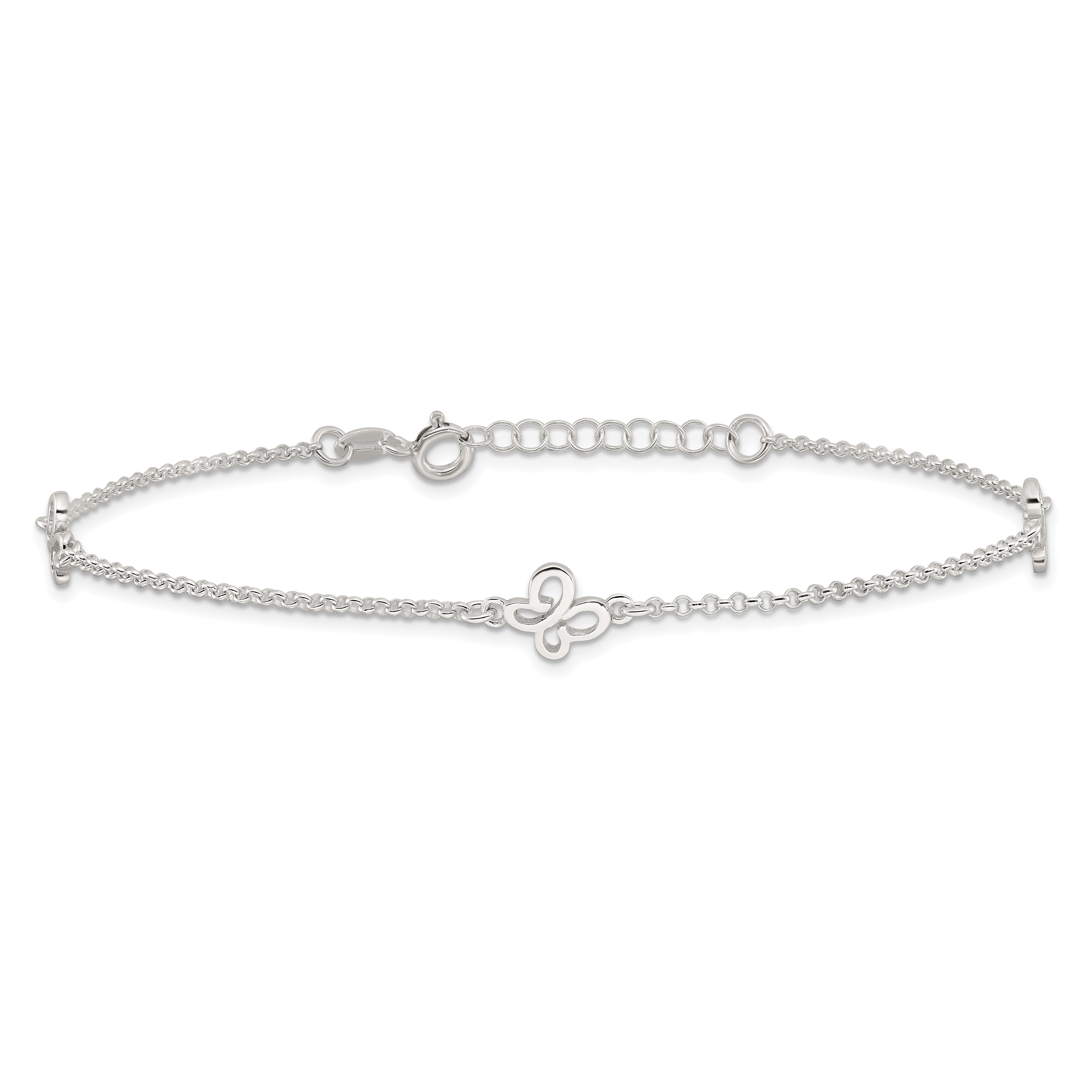 Sterling Silver Butterflies 9 inch Plus 1 inch Extender - Total 10 inch Anklet