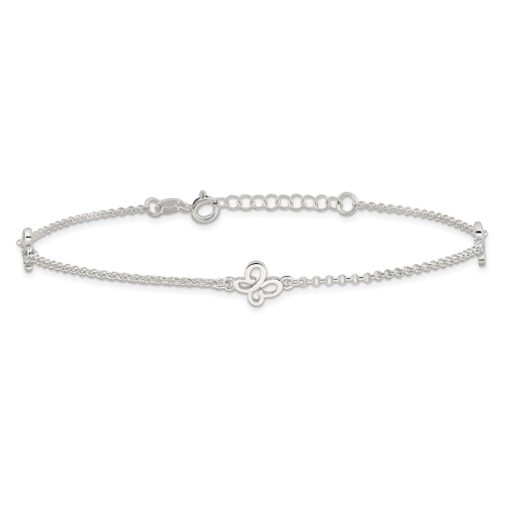 Sterling Silver Butterflies 9 inch Plus 1 inch Extender - Total 10 inch Anklet