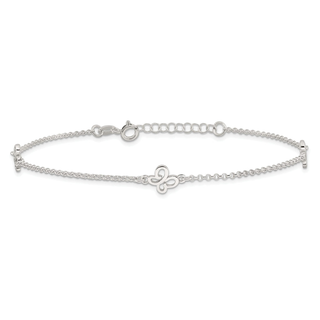 Butterfly Rolo Chain Anklet in Sterling Silver, 1.5mm, 9 Inch - Sophia Jewelers