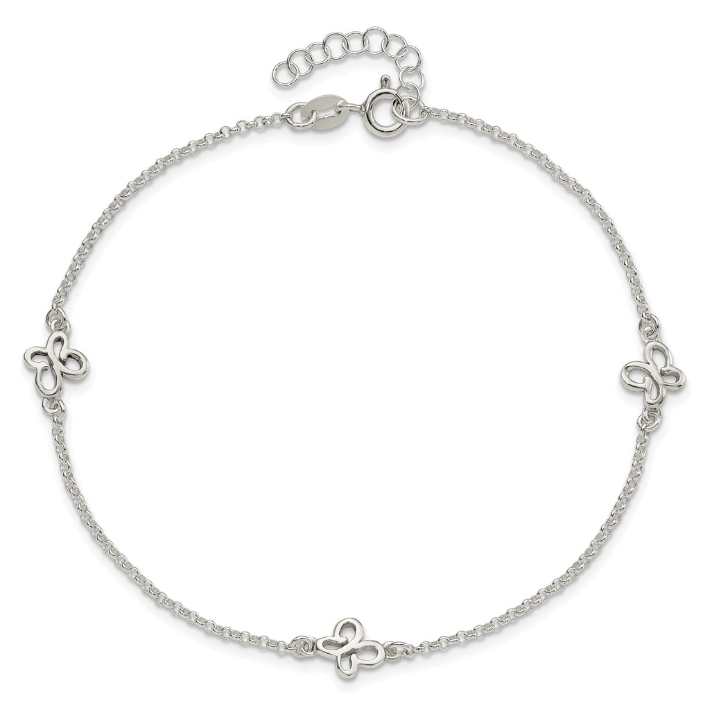 Butterfly Rolo Chain Anklet in Sterling Silver, 1.5mm, 9 Inch - Sophia Jewelers