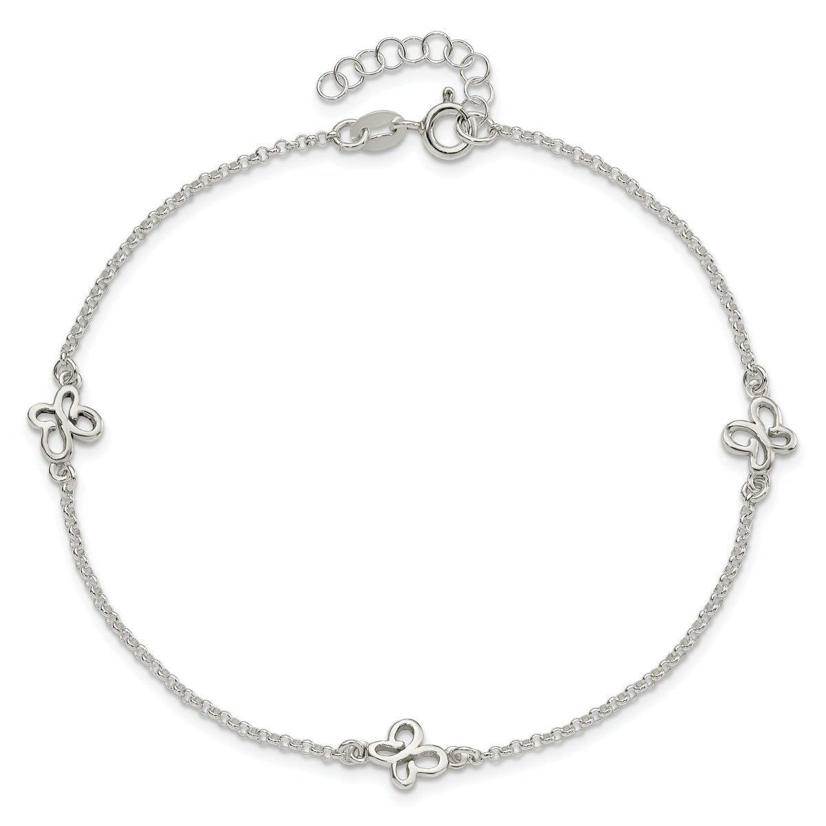 Butterfly Rolo Chain Anklet in Sterling Silver, 1.5mm, 9 Inch - Sophia Jewelers