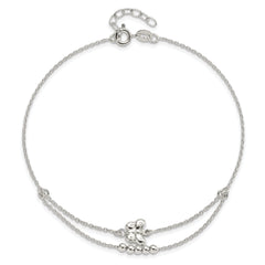 Sterling Silver Butterfly and Beads 2-Strand 9 inch Plus 1 inch Extender - Total 10 inch Anklet